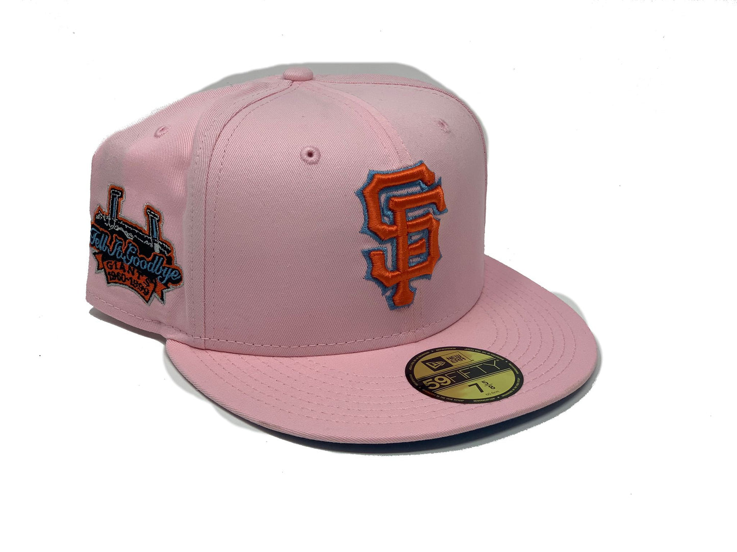 SAN FRANCISCO GIANTS  " TELL IT GOODBUY" CANDLESTICK PARK PINK ICY BRIM NEW ERA FITTED HAT