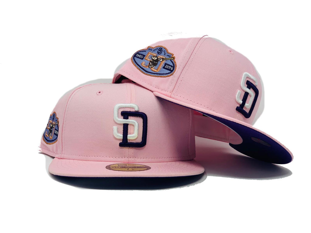 SAN DIEGO PADRES 50TH ANNIVERSARY LIGHT PINK PURPLE BRIM NEW ERA FITTED HAT