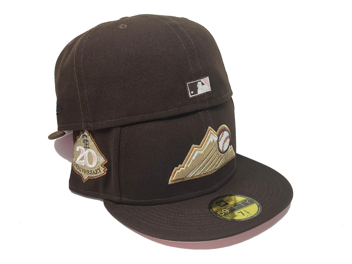 COLORADO ROCKIES 20TH ANNIVERSARY DEEP BROWN PINK BRIM NEW ERA FITTED HAT