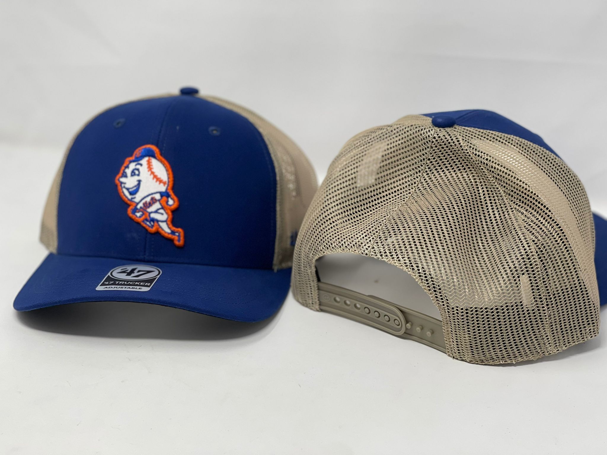 New York Mets '47 Four Stroke Clean Up Trucker Snapback Hat - Royal/Tan
