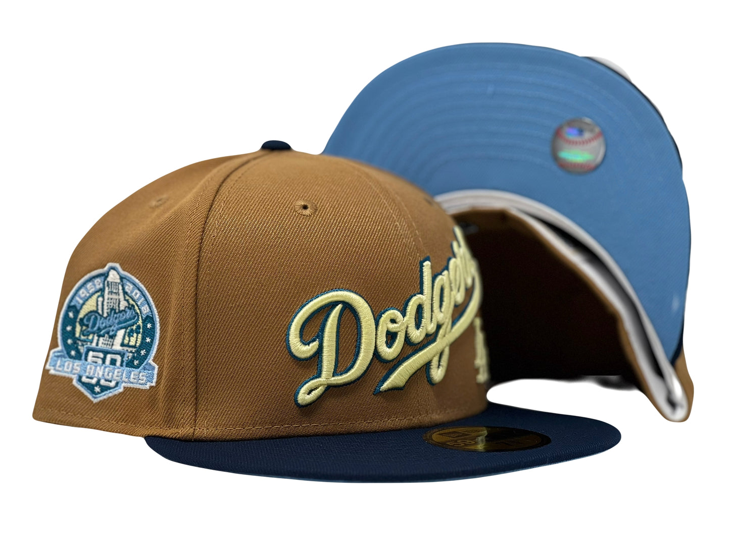 Los Angeles Dodgers 60th Anniversary Light Bronze Navy Ice Brim New Era Fitted Hat