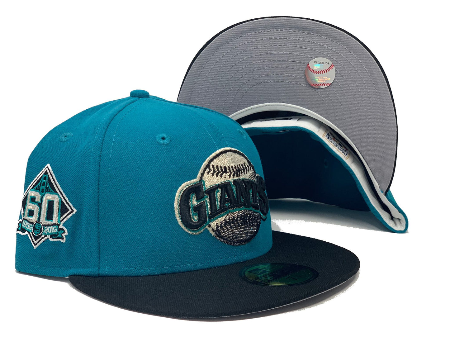 SAN FRANCISCO GIANTS 60TH ANNIVERSARY "NHL CROSS OVER" AQUA  GRAY BRIM NEW ERA FITTED HAT