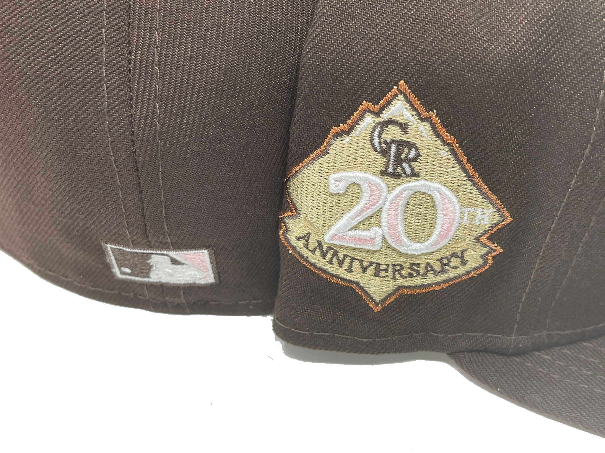 Colorado Rockies 20th Anniversary New Era 59FIFTY Fitted Hat (Walnut Rouge Pink Gray Under BRIM) 7 3/4