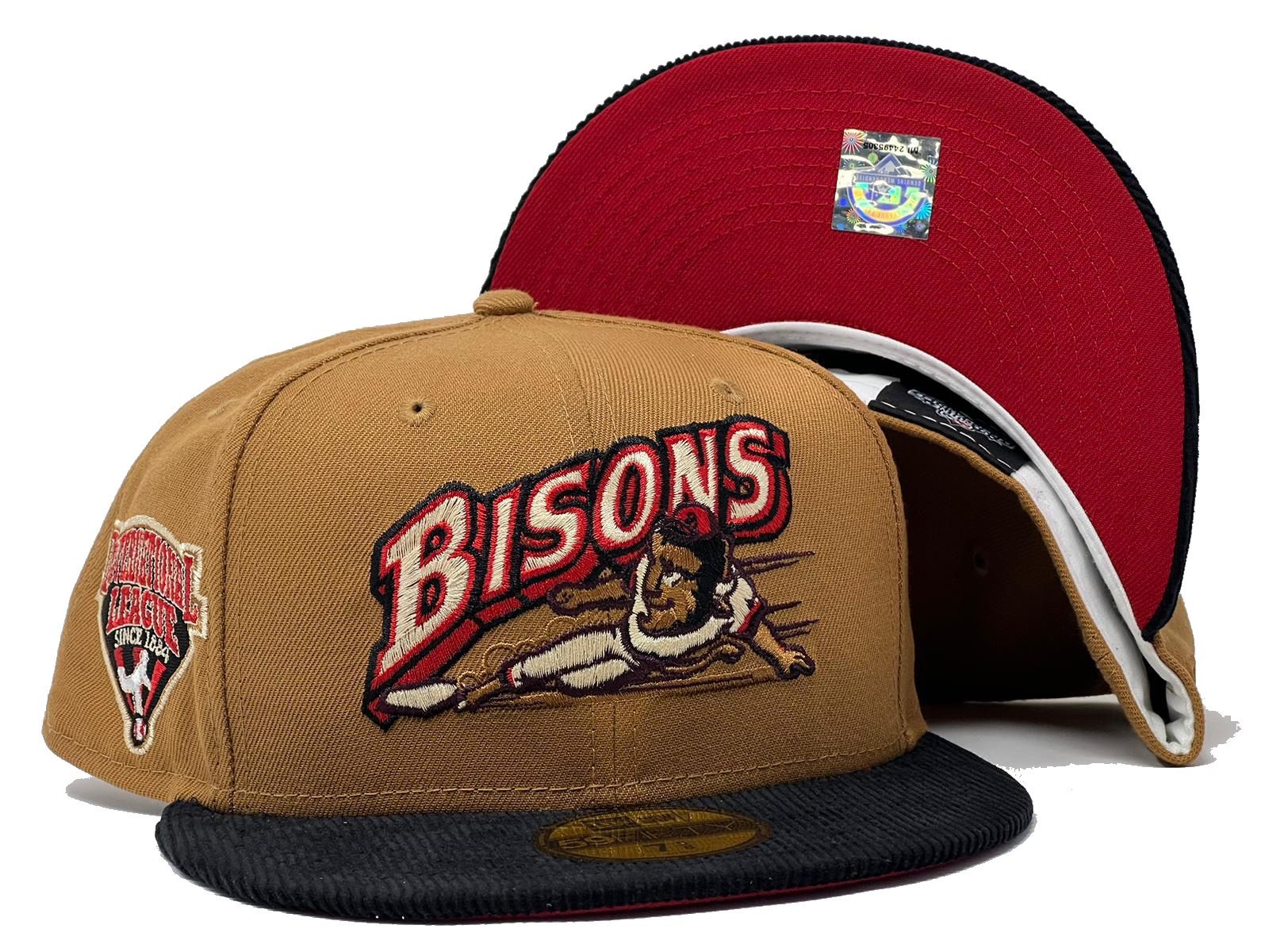 Buffalo Bisons Custom Two Tone Fitted Hat Sz 7 Red Black Green UV, Corduroy  Brim