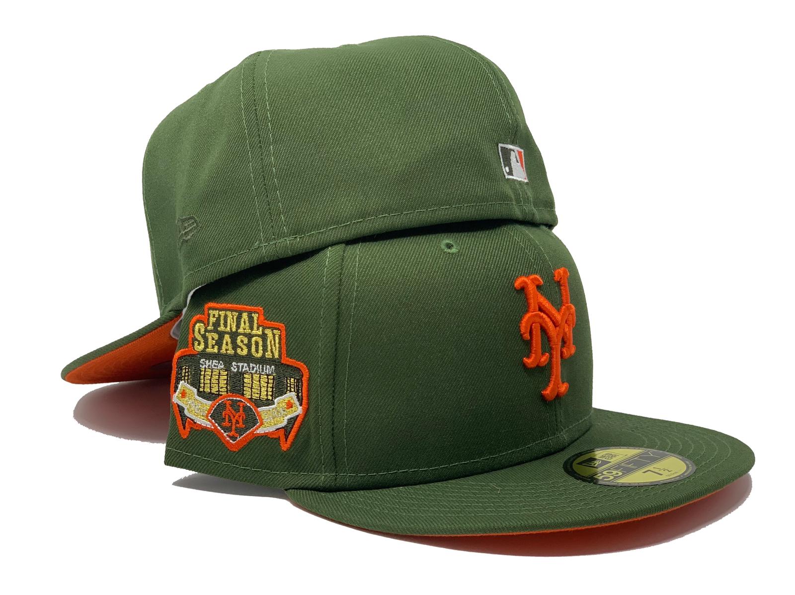 NEW YORK METS FINAL SEASON OLIVE GREEN ORANGE BRIM NEW ERA FITTED HAT