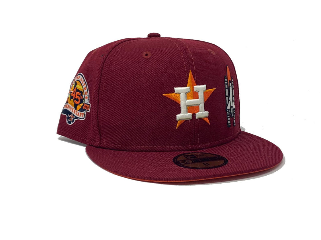 HOUSTON ASTROS 45TH ANNIVERSARY BURGUBDY ORANGE BRIM NEW ERA FITTED HAT