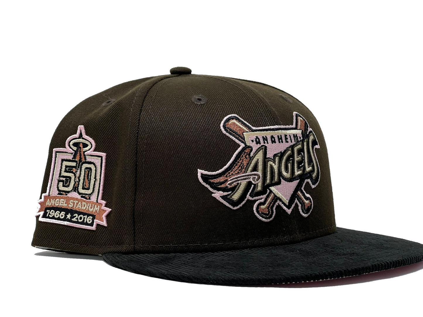 Anahiem  Angels 50th Anniversary Brown Black Corduory New Era Fitted Hat