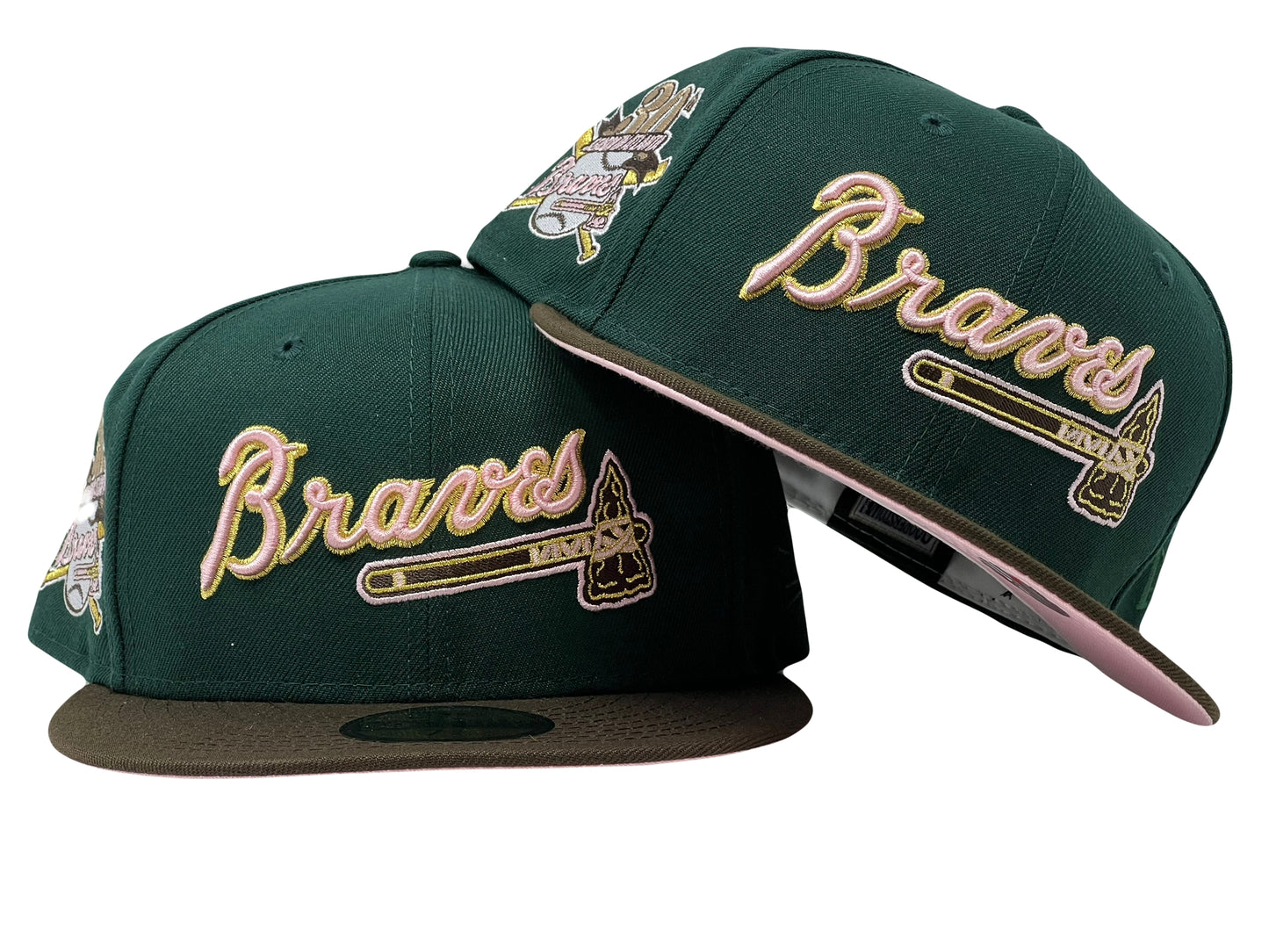 Atlanta  Braves  30th Anniversary Dark Green  Brown Visor Pink  Brim New Era Fitted Hat