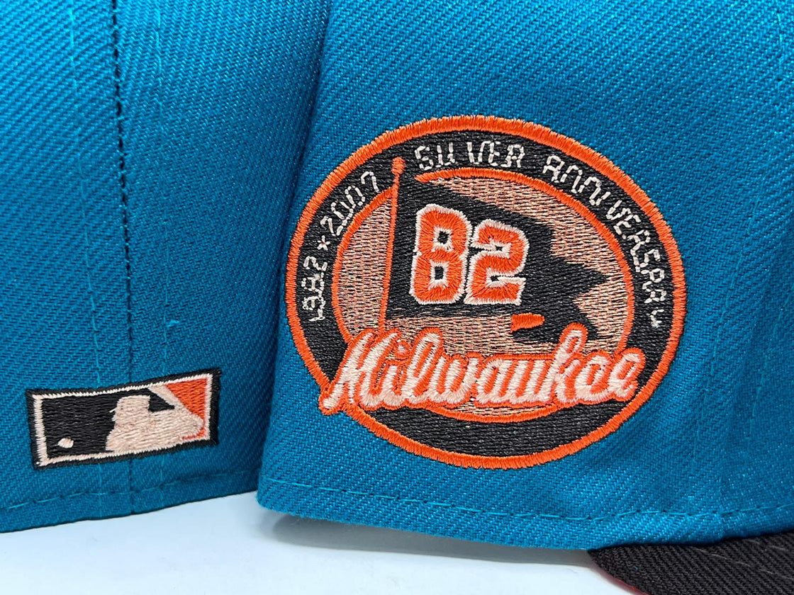MILWAUKEE BREWERS 25TH ANNIVERSARY AQUA BROWN ORANGE BRIM NEW ERA FITTED HAT