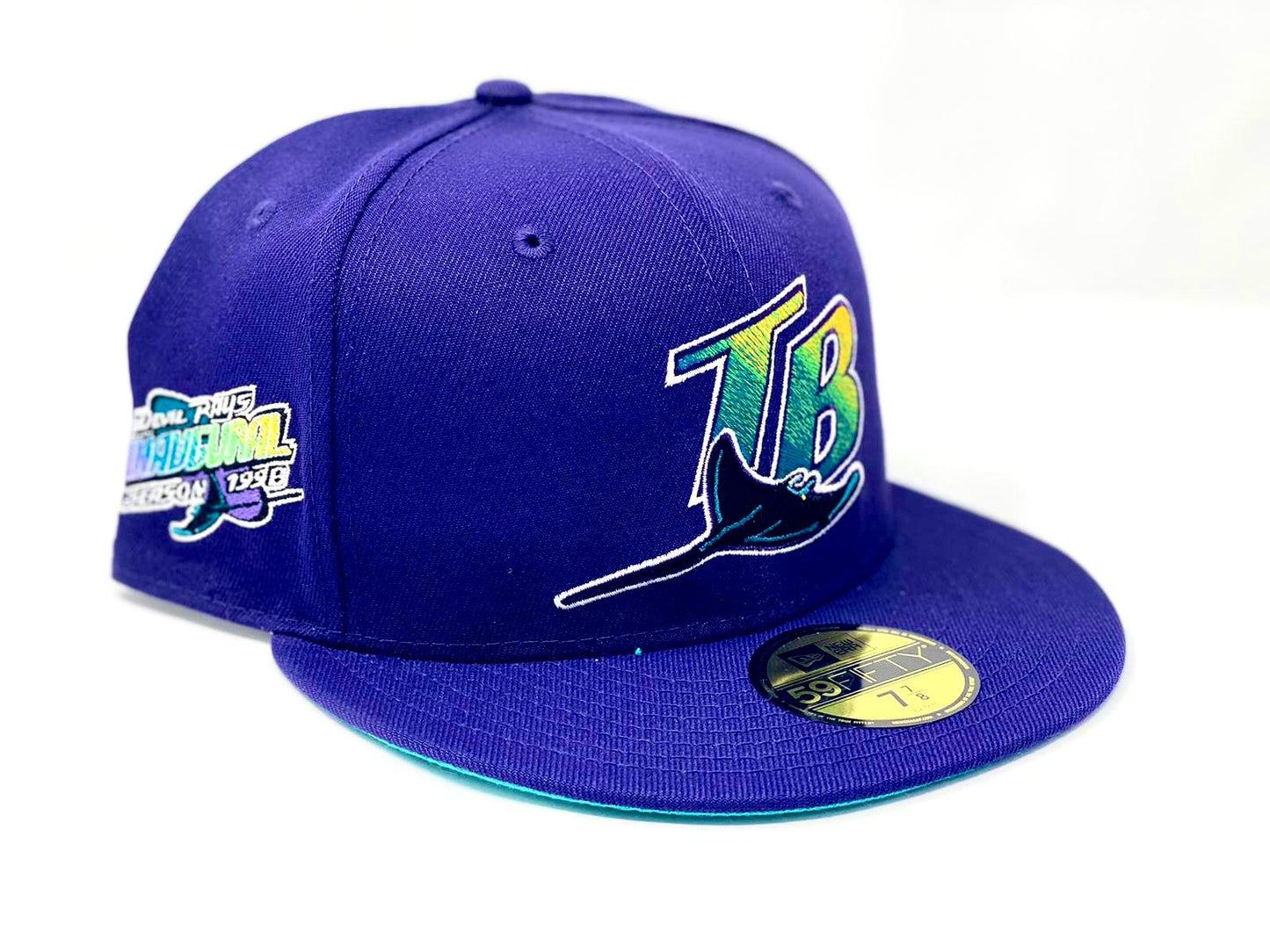 TAMPA BAY DEVIL RAYS  INAUGURAL SEASON PURPLE TEAL BRIM NEW ERA FITTED HAT