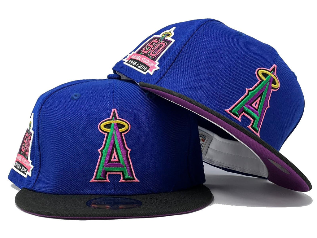Angels  50th  Anniversary Royal Black Sparkling Grape Brim Fitted Hats