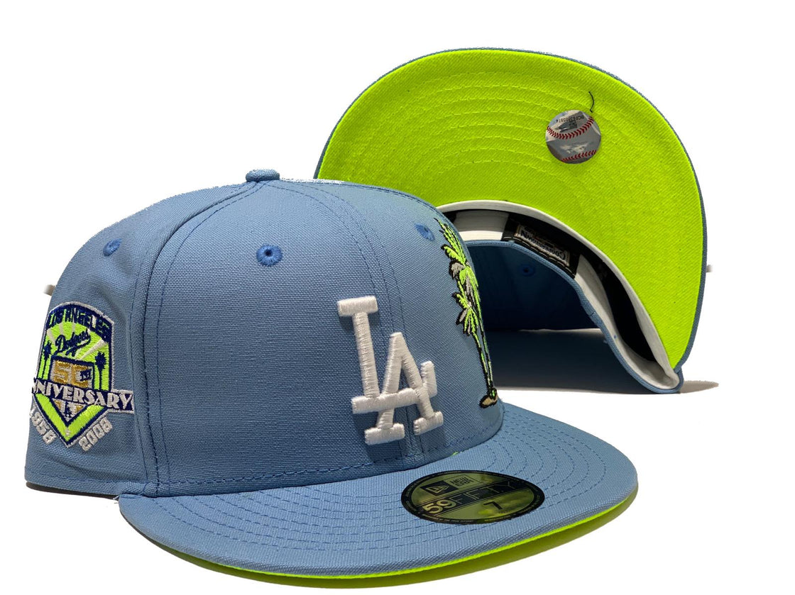 LOS ANGELS DODGERS 60TH SEASON SKY BLUE NEON GREEN BRIM NEW ERA FITTED HAT