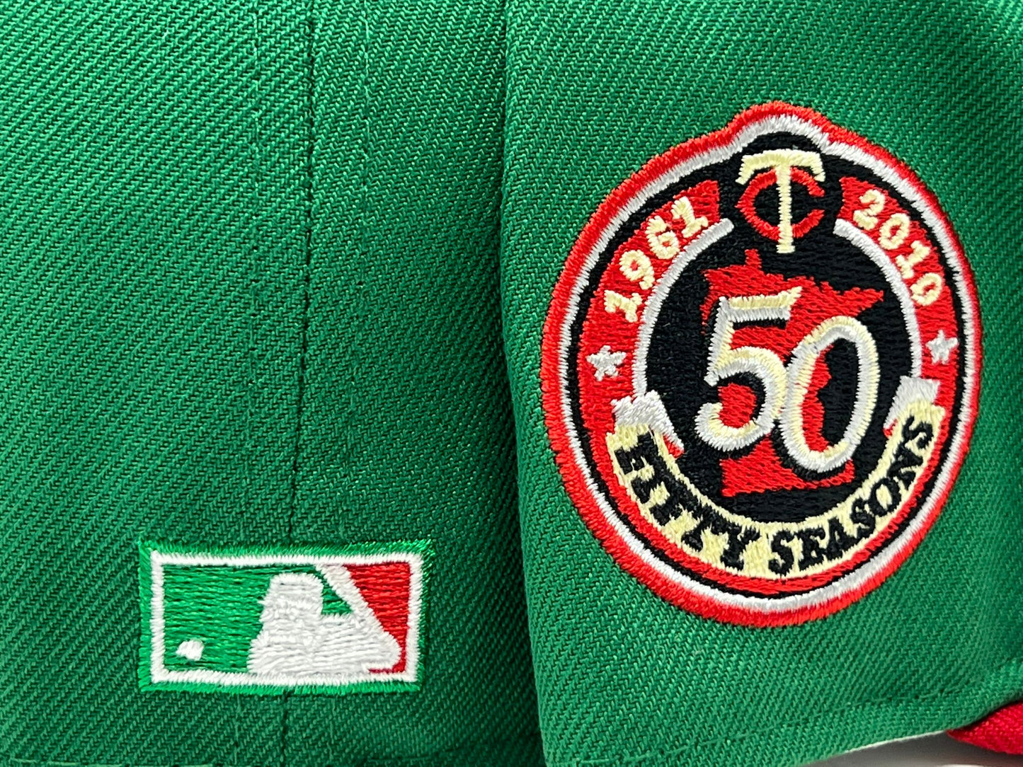 Minnesota Twins 50th Anniversary Green Red Visor Gray Brim New Era Fitted Hat