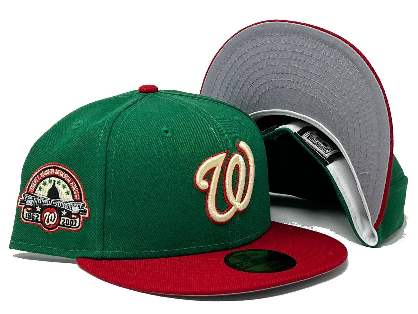 Washington  Nationals 25th Anniversary Green Red Visor Gray Brim New Era Fitted Hat