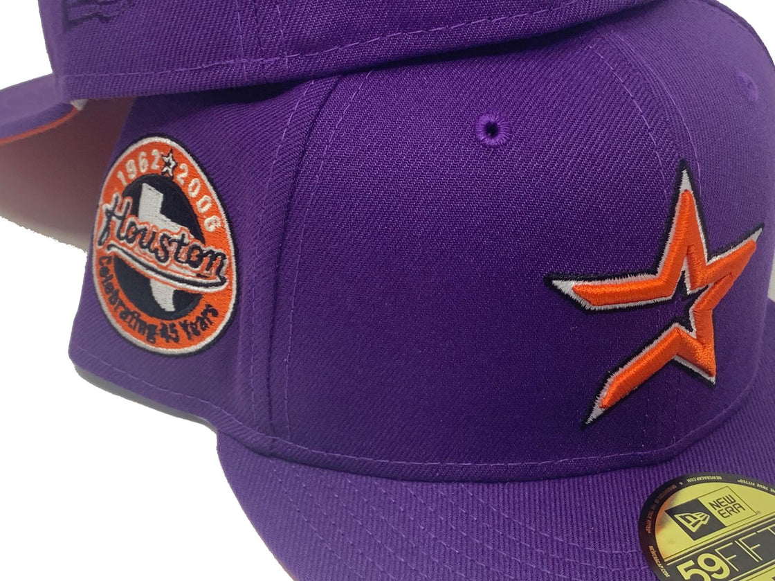 HOUSTON ASTROS 45TH ANNIVERSARY DEEP PURPLE ORANGE BRIM NEW ERA FITTED HAT