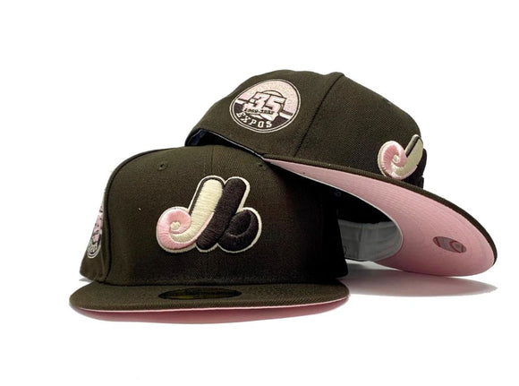 MONTREAL EXPOS 35TH ANNIVERSARY BROWN PINK BRIM NEW ERA FITTED HAT
