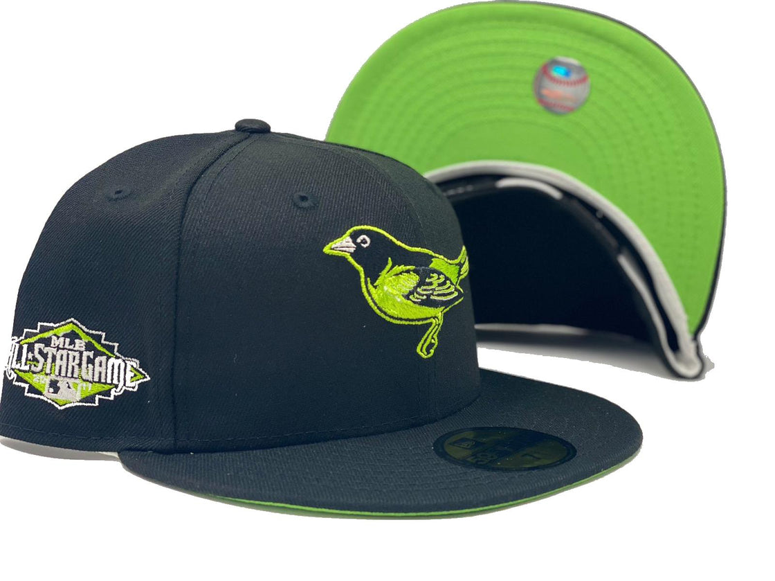 BALTIMORE ORIOLES ALL STAR GAME BLACK LIME GREEN BRIM NEW ERA FITTE DHAT