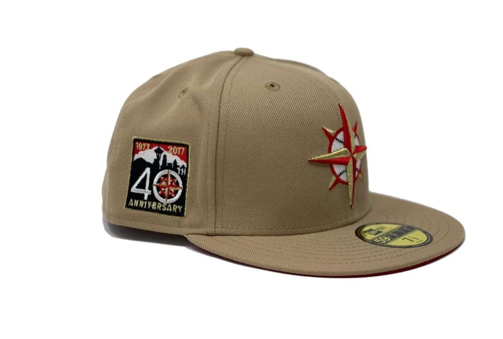 Camel Seattle Mariners 40th Anniversary Custom New Era Fitted Hat