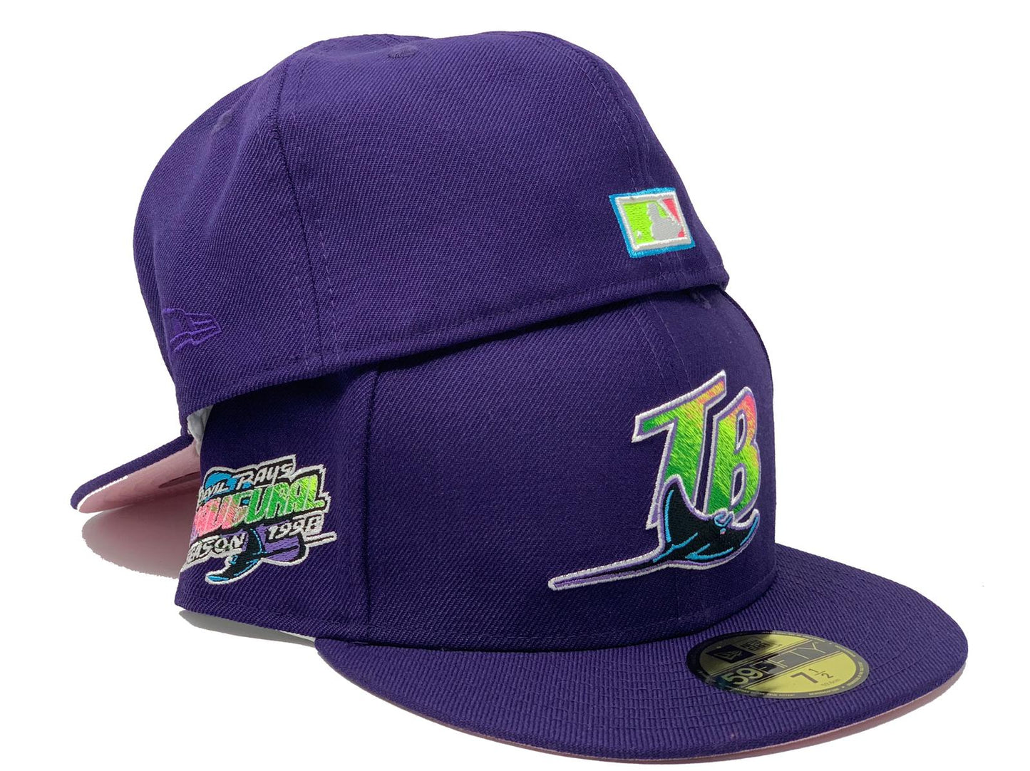 TAMPA BAY DEVIL RAYS 1999 INAUGURAL SEASON PURPLE PINK BRIM NEW ERA FITTED HAT
