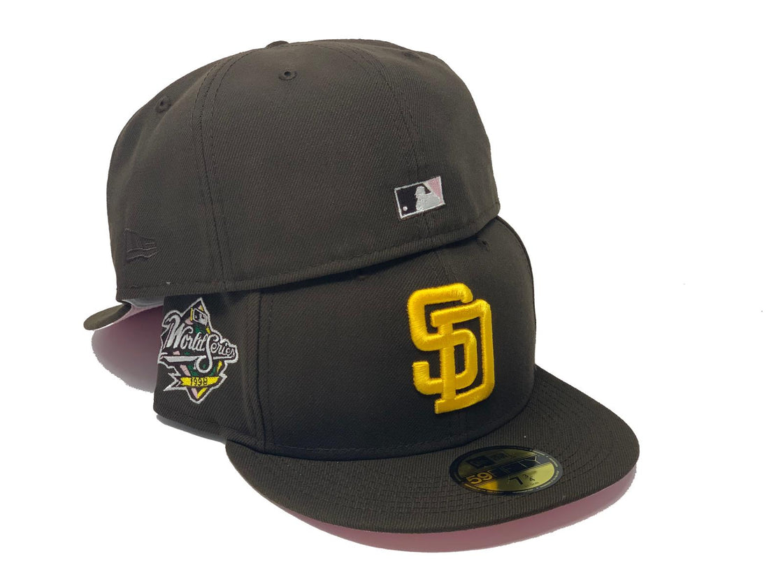 SAN DIEGO PADRES 1998 WORLD SERIES DEEP BROWN PINK BRIM NEW ERA FITTED HAT