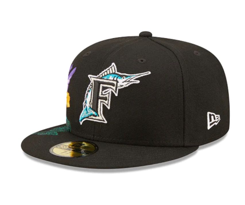 Florida Marlins MLB Blooming Black 59FIFTY Fitted Cap