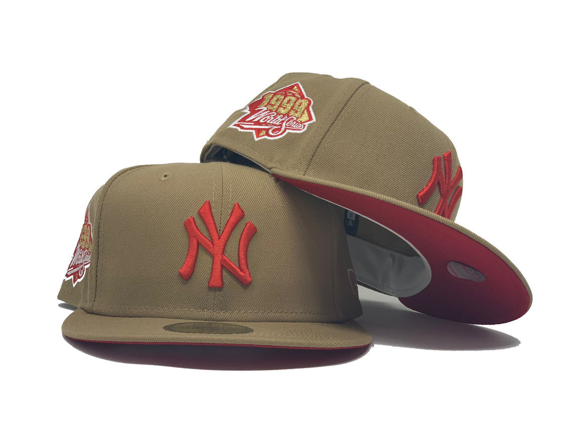 NEW YORK YANKEES 1999 WORLD SERIES  BRITISH KHAKI RED BRIM NEW ERA FITTED HAT