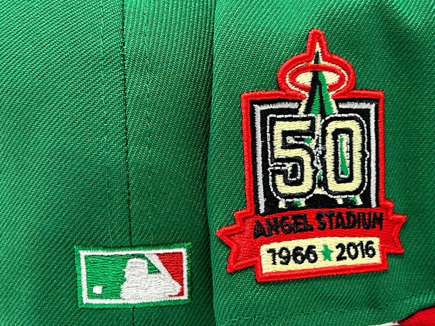 Angels 50th Annivesary "XMAS COLLECTION" Green Red Visor Gray Brim New Era Fitted Hat