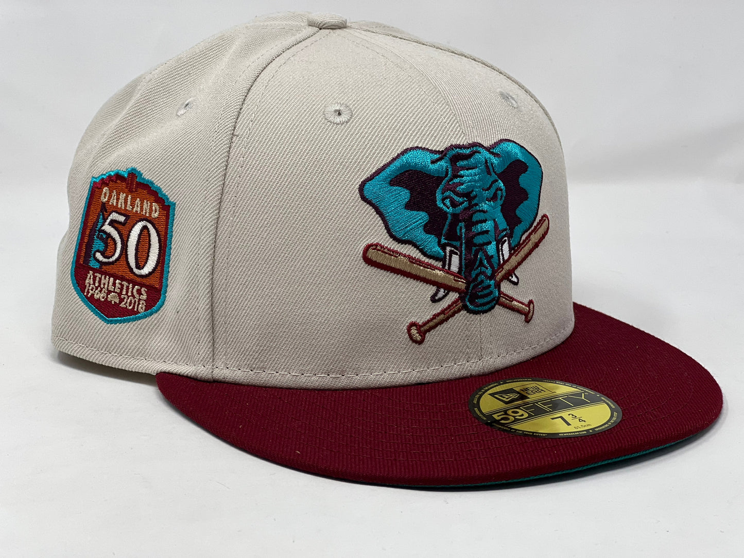 Oakland Athletics 50th Anniversary Chrome Burgundy New Era Fitted Hats
