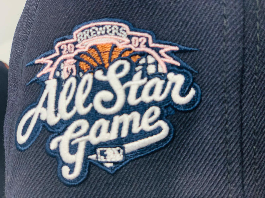 MILWAUKEE BREWERS 2002 ALL STAR GAME NAVY PINK BRIM NEW ERA FITTED HAT