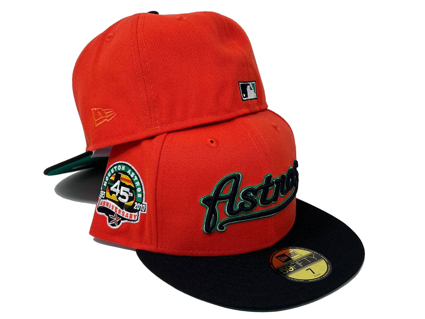 HOUSTON ASTROS 45TH ANNIVERSARY GLOW IN THE DARK "PUMPKIN COLLECTION" GREEN BRIM NEW ERA FITTED HAT