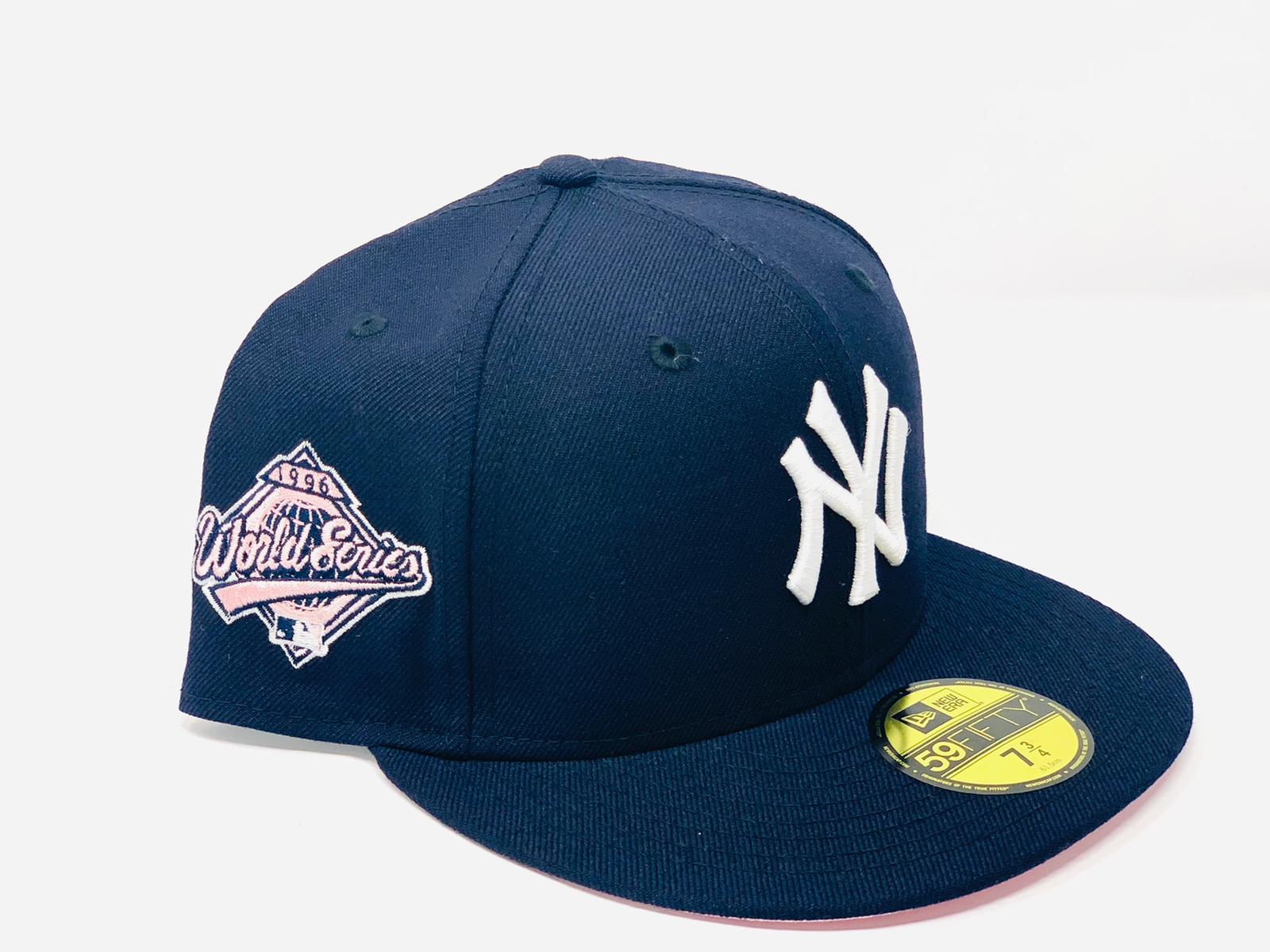 New Era New York Yankees 1996 World Series Apple 59FIFTY Men's Hat Navy-Pink 70640804, Blue