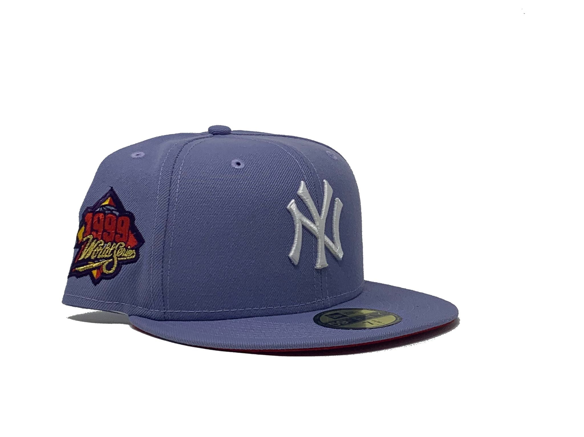 Off White New York Yankees Lavender Visor Gray Bottom 1999 World Series Side Patch New Era 59FIFTY Fitted 71/2