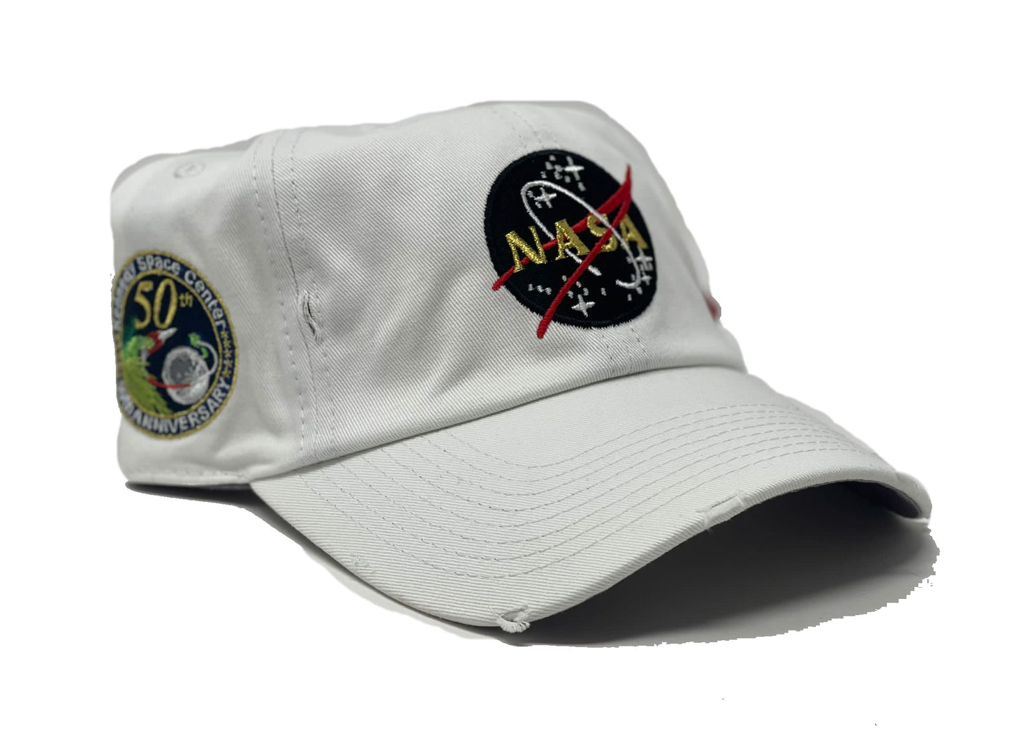 White Nasa Dad Hat 50th Anniversary Side Patch