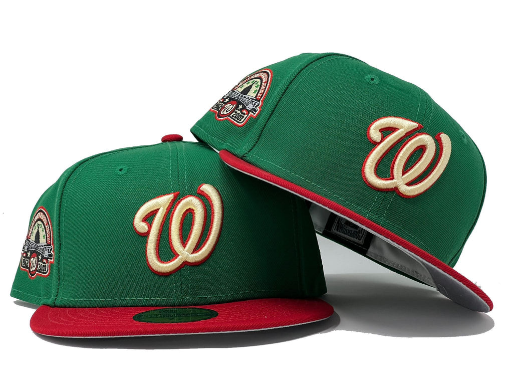 Washington  Nationals 25th Anniversary Green Red Visor Gray Brim New Era Fitted Hat