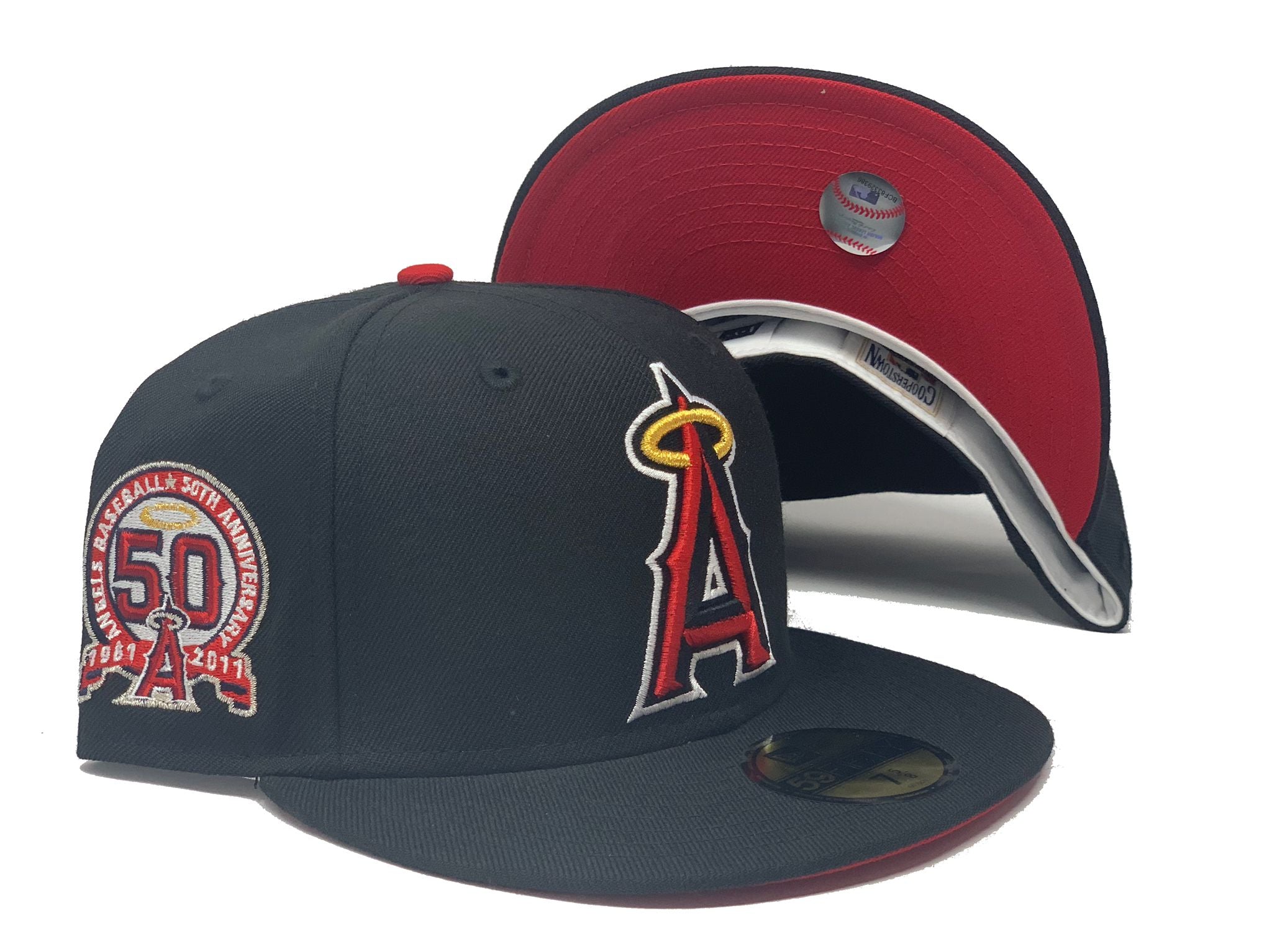 Los Angeles Angels 50th Anniversary Black Red Brim New Era Fitted Hat –  Sports World 165