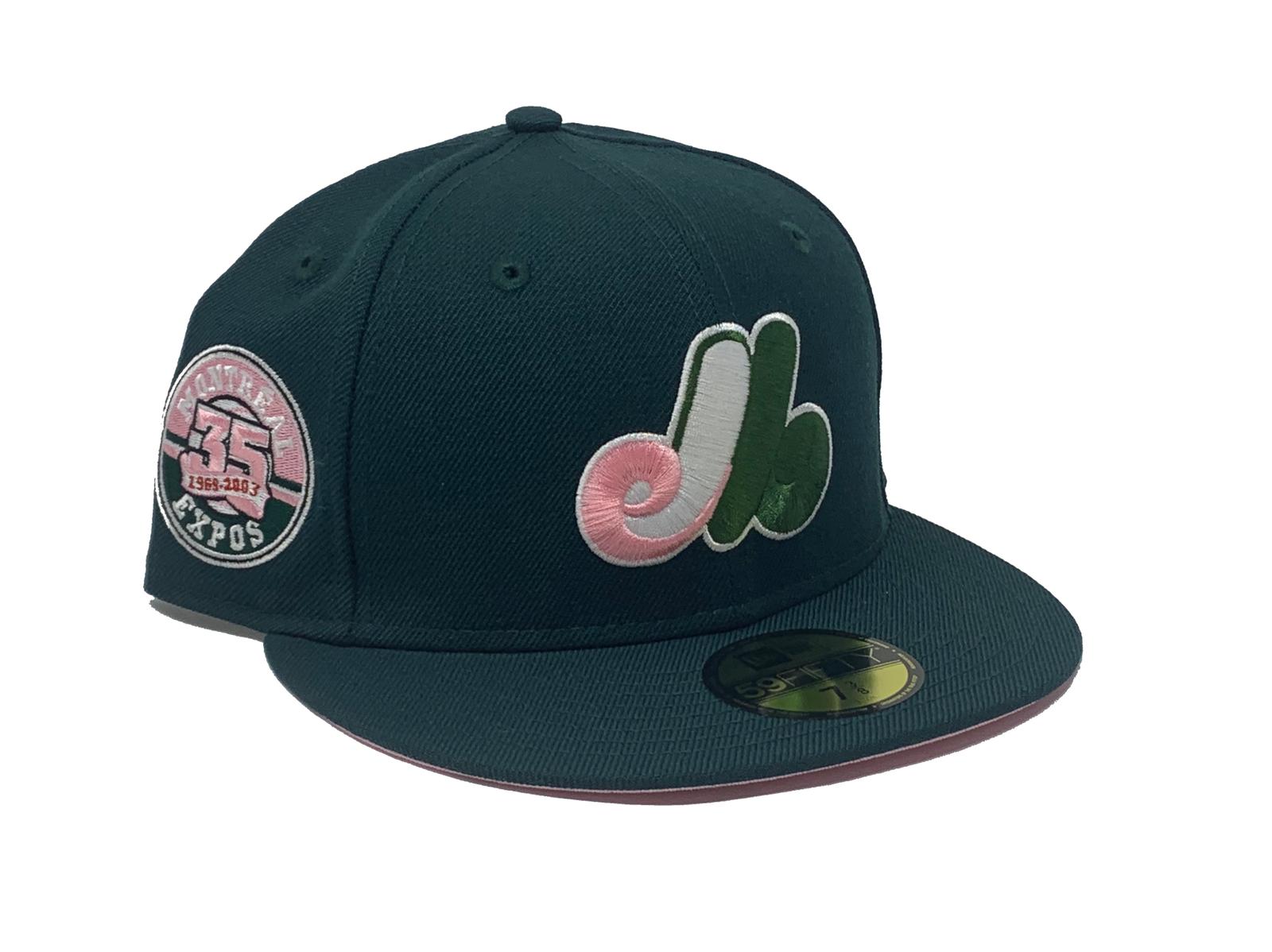 Montreal Expos 35th Anniversary New Era Fitted 59FIFTY Hat (Misty Morning Chrome White Green Under BRIM) 7 3/4