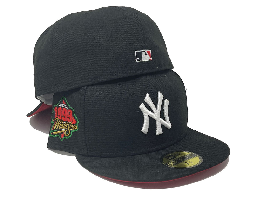 NEW YORK YANKEES 1999 WORLD SERIES BLACK RED BRIM NEW ERA FITTED HAT