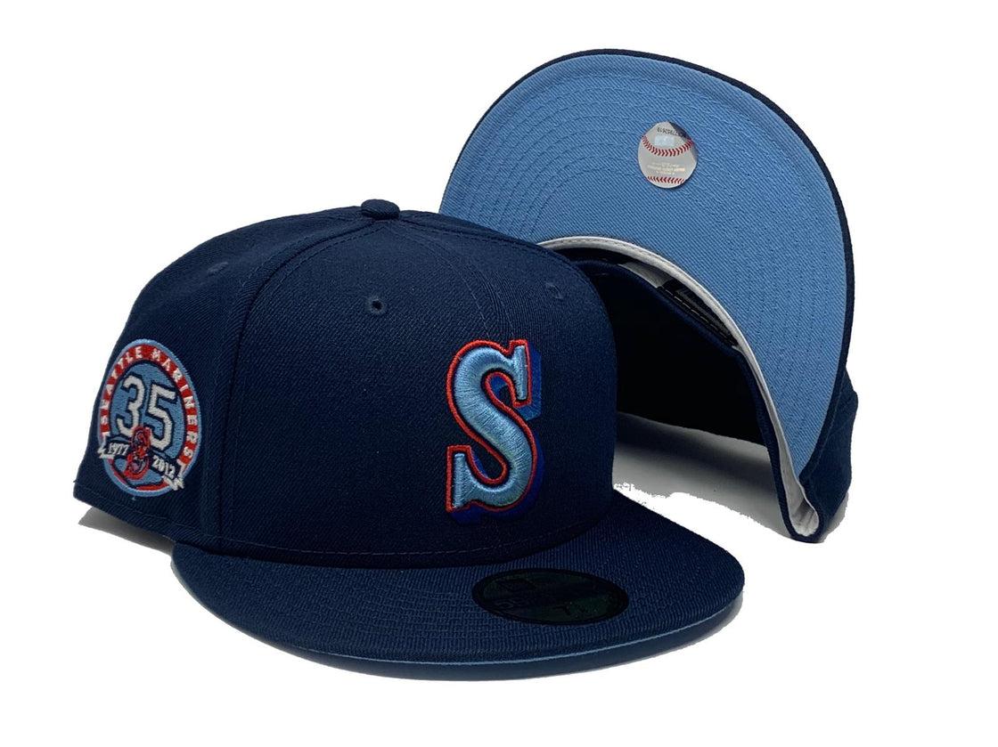 SEATTLE MARINERS 35TH ANNIVERSARY LIGHT NAVY ICY BRIM NEW ERA FITTED HAT