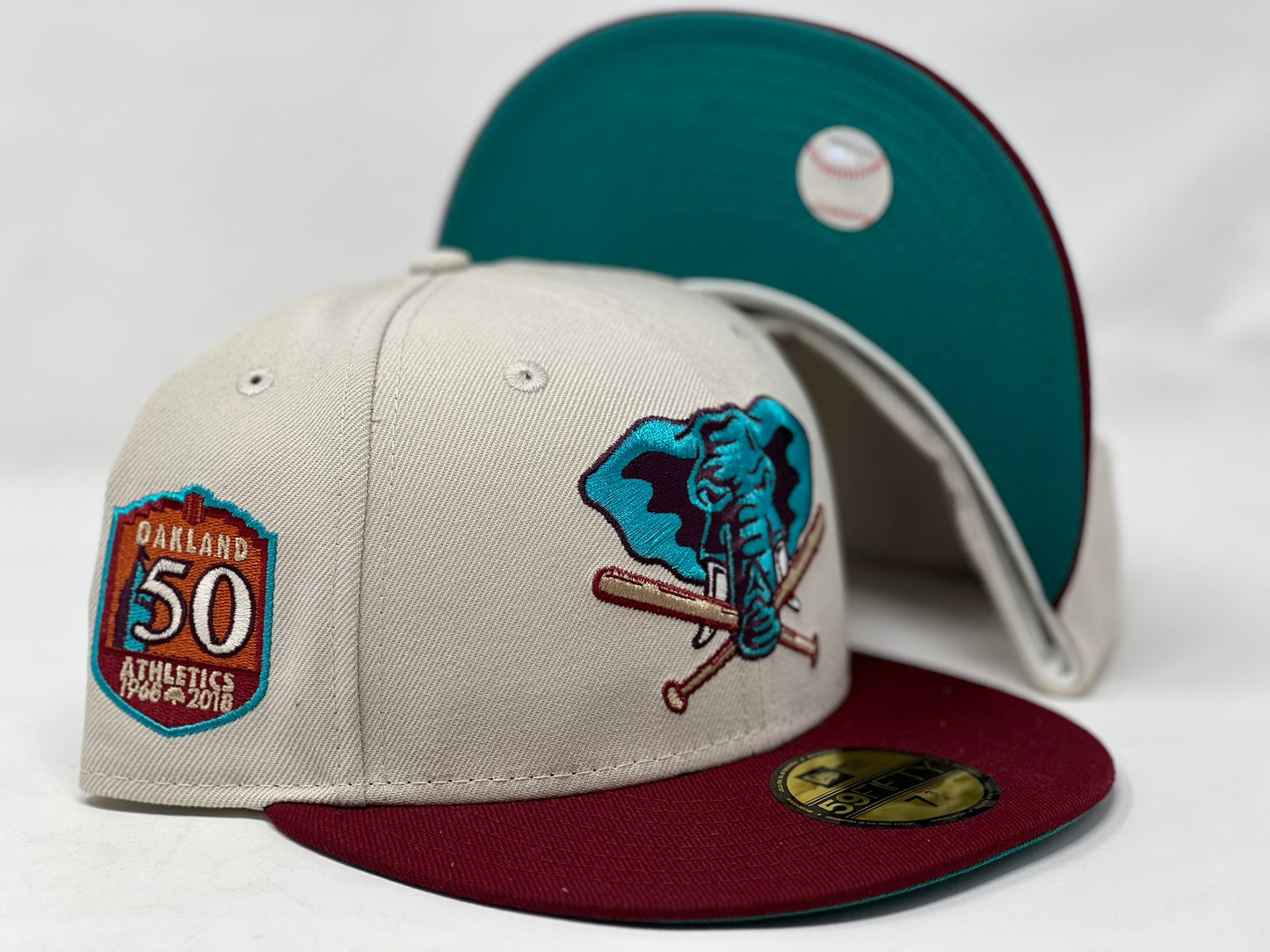 Oakland Athletics 50th Anniversary Chrome Burgundy New Era Fitted Hats