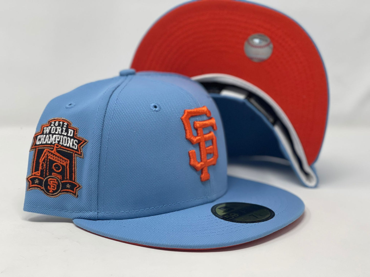 SAN FRANCISCO GIANTS 2012 WORLD CHAMPIONS SKY BLUE ORANGE BRIM NEW ERA FITTED HAT