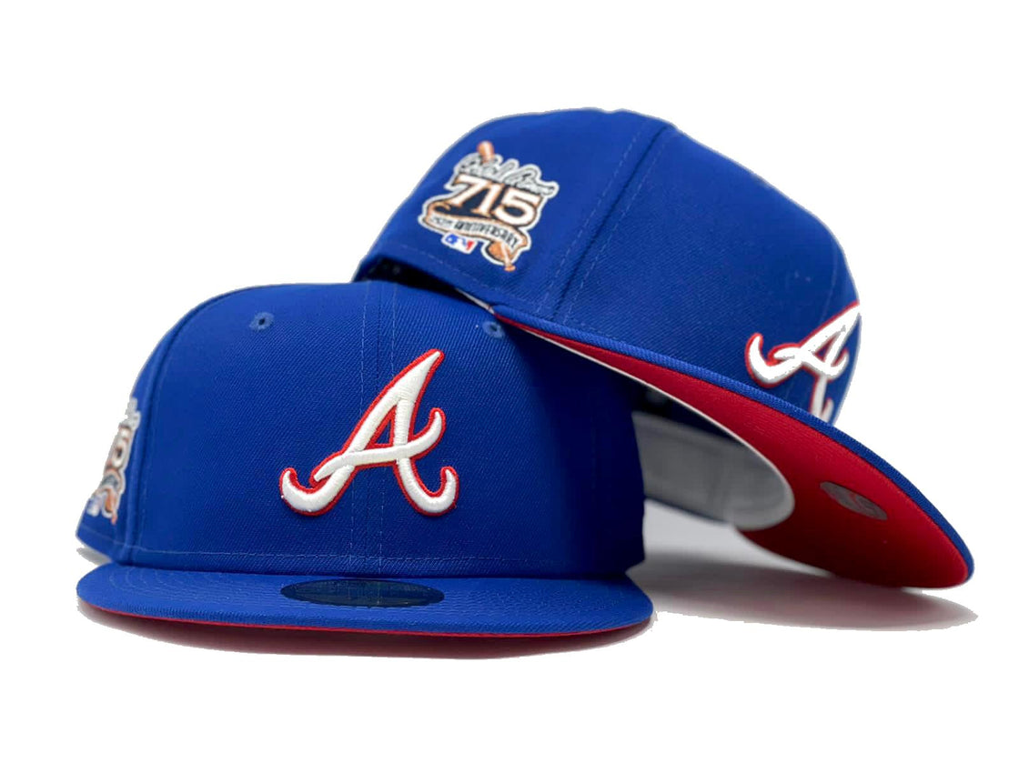 ATLANTA BRAVES HANK AARON'S 715 HOME RUN ROYAL RED BRIM NEW ERA FITTED HAT