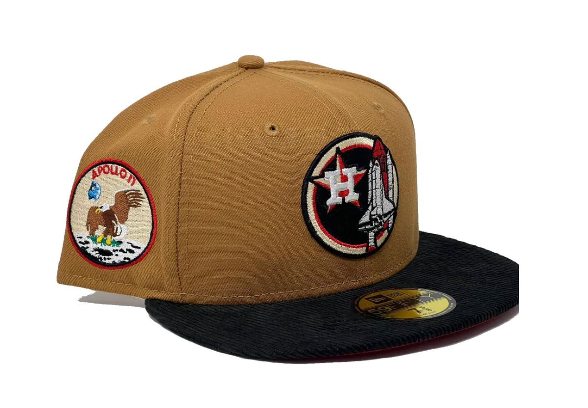 HOUSTON ASTROS APOLLO 11 BLACK CORDUROY VISOR RED BRIM NEW ERA FITTED HAT