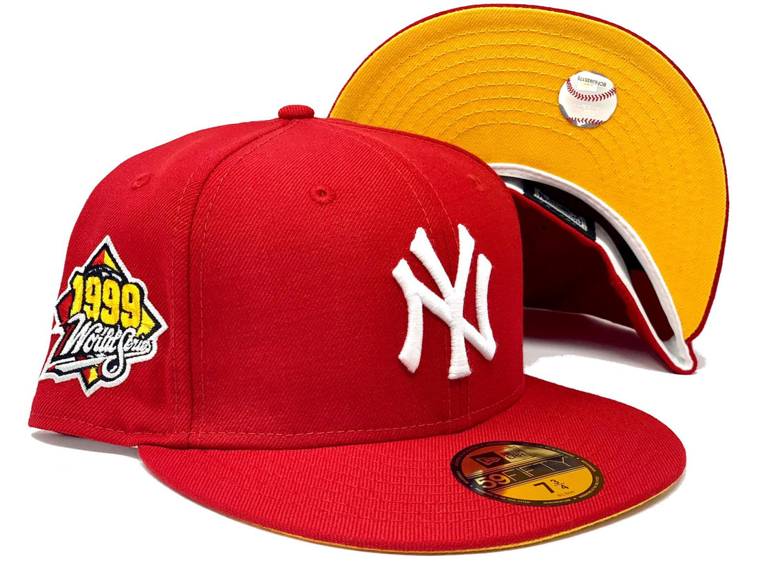 NEW YORK YANKEES 1999 WORLD SERIES RED YELLOW BRIM NEW ERA FITTED HAT