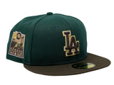 LOS ANGELES DODGERS 60TH ANNIVERSARY DARK GREEN BROWN VISOR PINK BRIM NEW ERA FITTED HAT