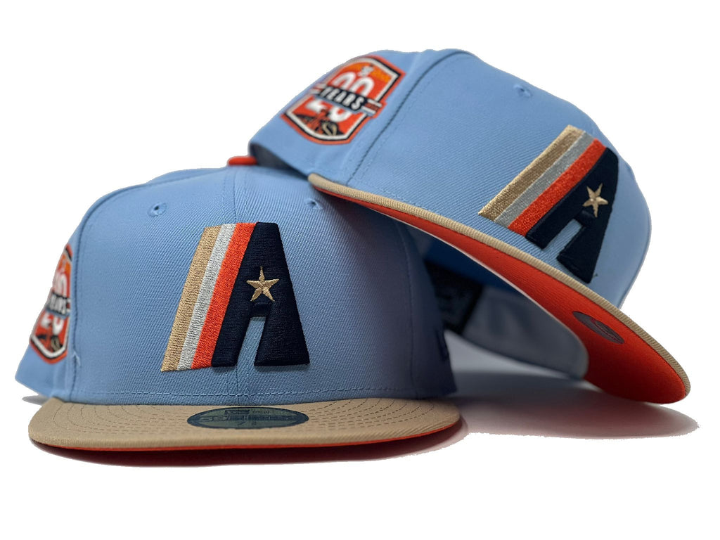Houston Astros 20th Anniversary Sky Blue Camel Visor Orange Brim New Era Fitted Hat
