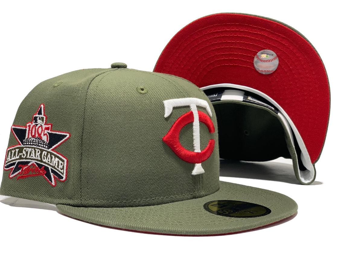 MINNESOTA TWINS 1985 ALL STAR GAME OLIVE GREEN RED BRIM NEW ERA FITTED HAT