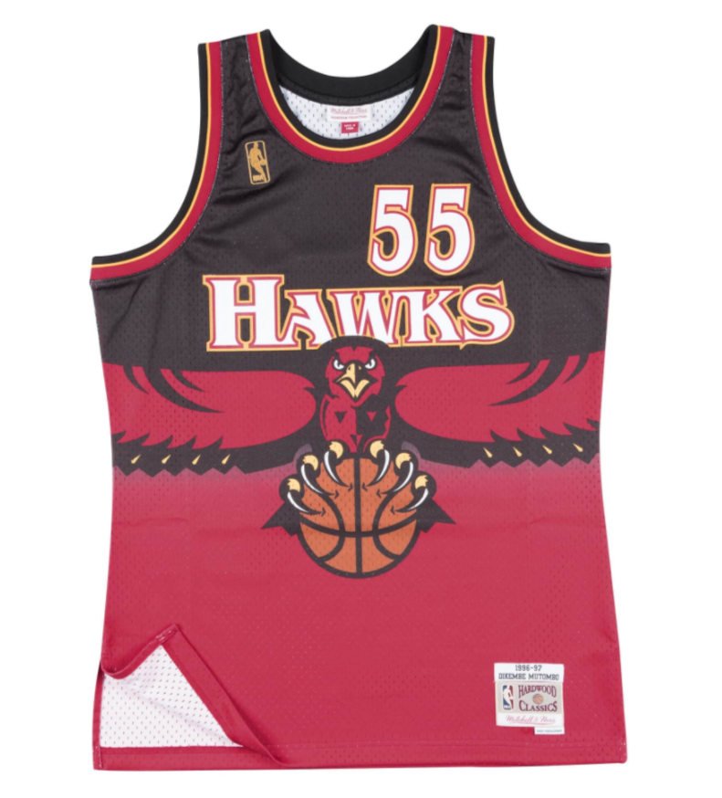 DIKEMBE MUTOMBO ATLANTA HAWKS MITCHELL & NESS 1996 SWINGMAN JERSEY