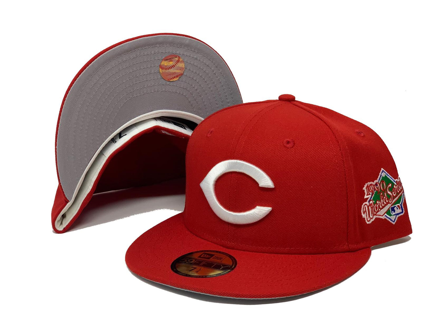 Cincinnati Reds 1990 World Series Gray Brim Fitted Hat-Red