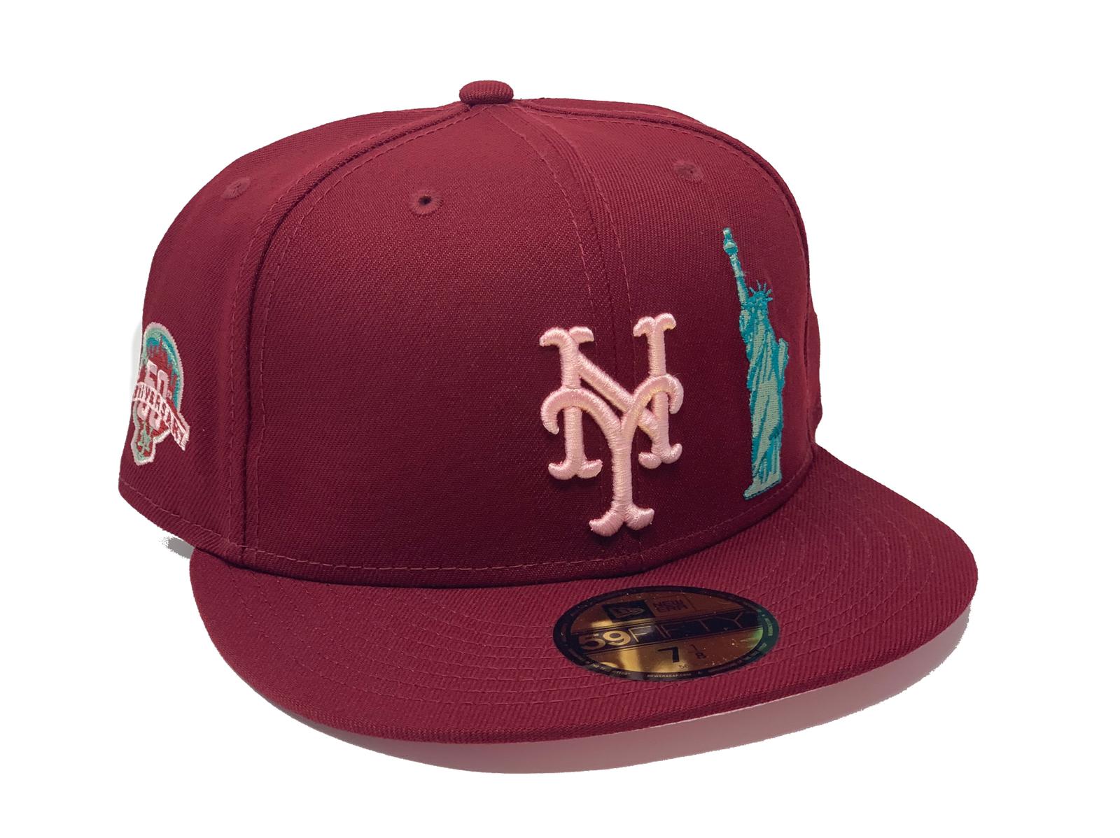 Burgundy New York Mets Pink Bottom 59fifty New Era Fitted Hat
