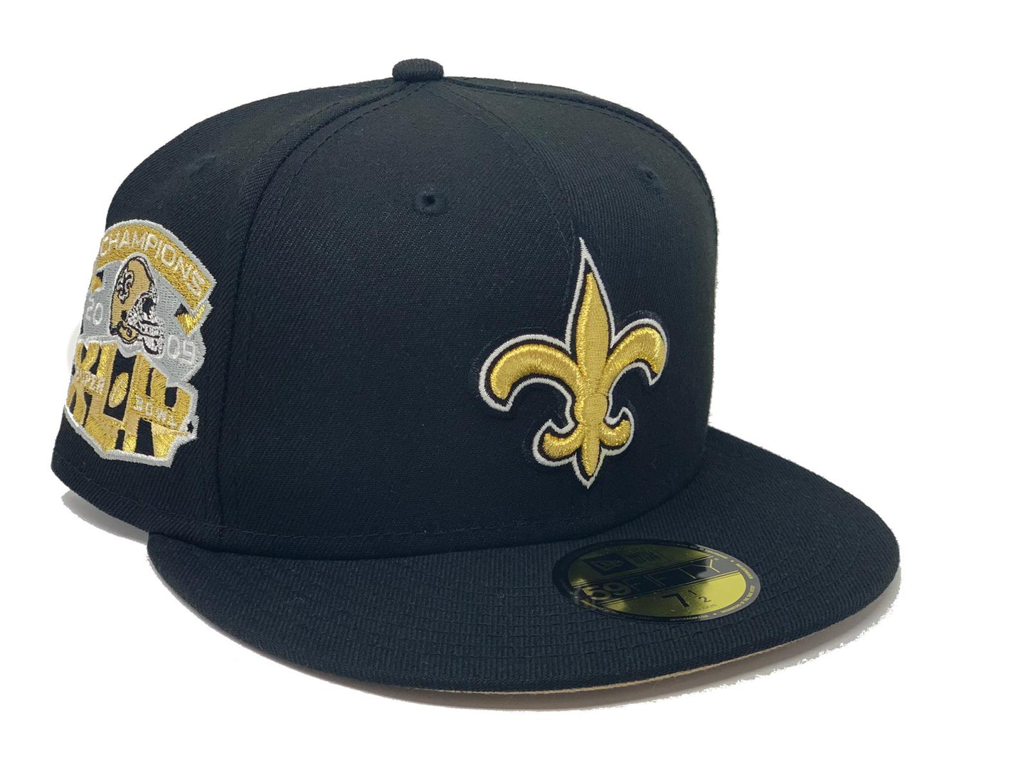 NEW ORLEANS SAINTS 2009 SUPER BOWL CHAMPION BLACK BEIGE BRIM NEW ERA FITTED HAT